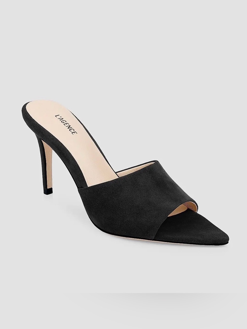 NIB L'AGENCE Lolita V Heeled Sandals in Black Suede Size 9